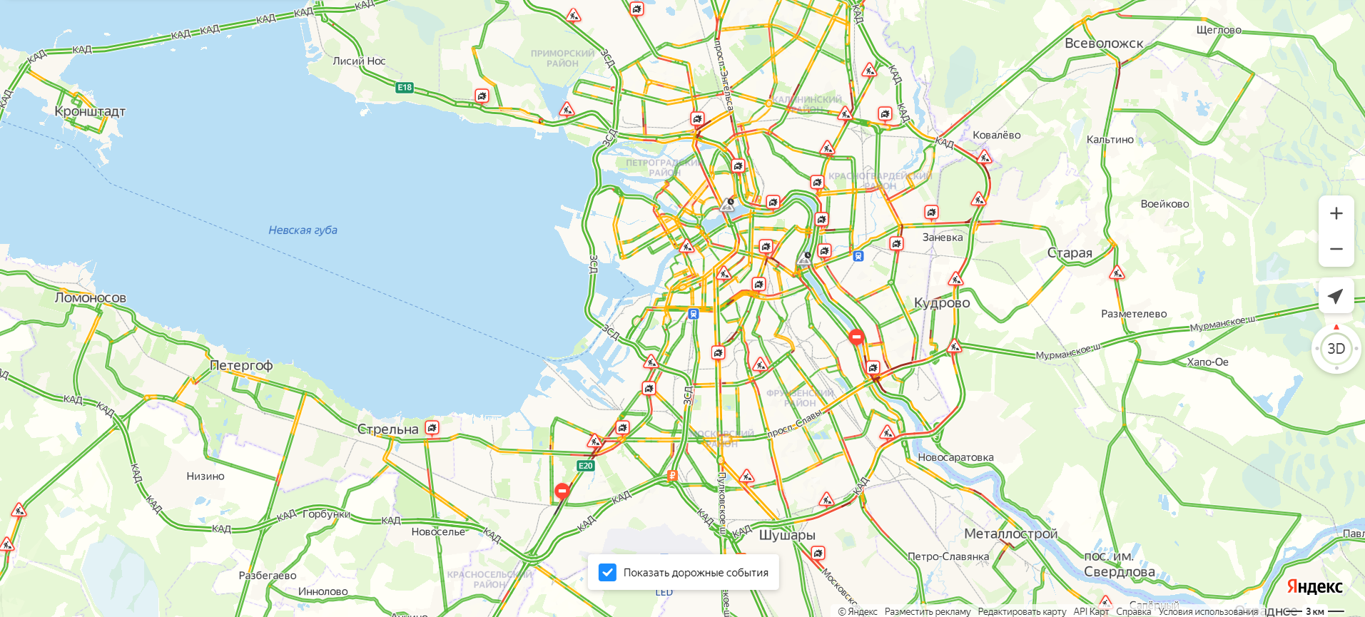 Карта спб и ленинградской области пробки