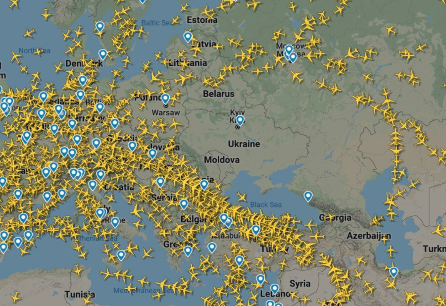 Последняя информация в стране и мире. Воздушный коридор. Карта самолетов над Украиной. Полеты над Украиной. Воздушное пространство.