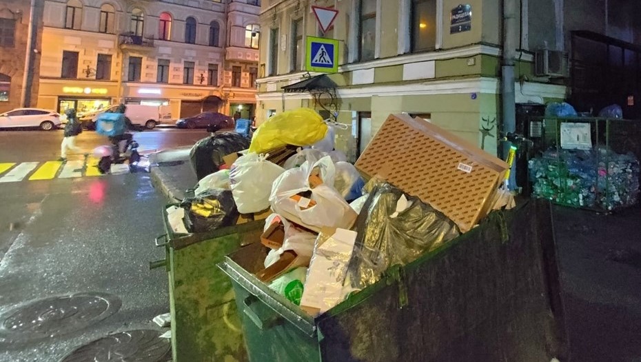 Не вывозят: центр Петербурга страдает от мусорных контейнеров на тротуарах