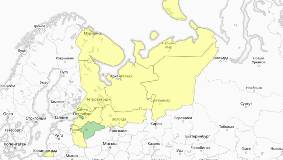 Прогностическая карта предупреждений для СЗФО
