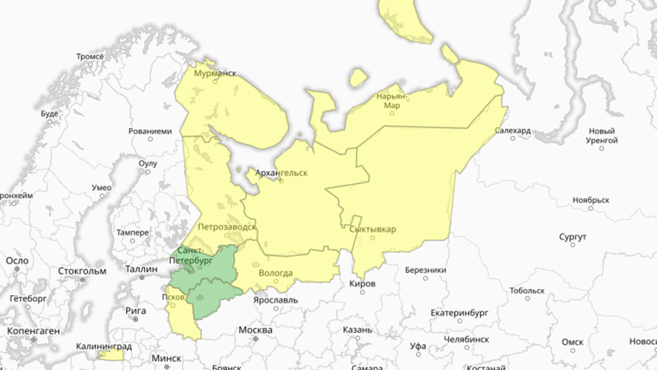 Прогностическая карта предупреждений для СЗФО
