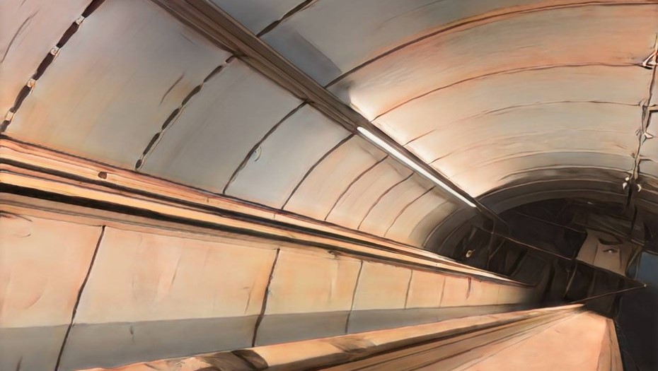 Переход между Красносельско-Калининской ("коричневой") и Кировско-Выборгской ("красной") линией петербургского метрополитена. 