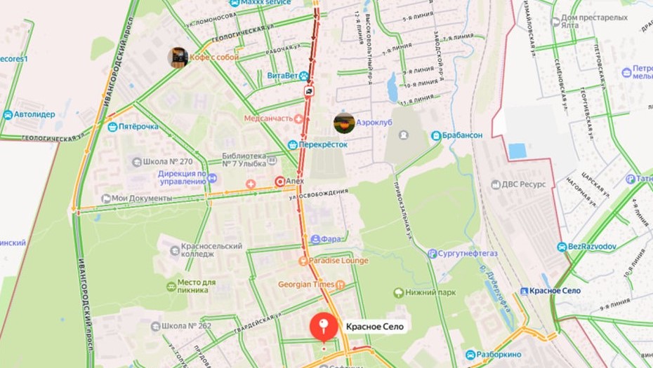 Пробки в Красном Селе вечером 29 ноября 2025 года. 