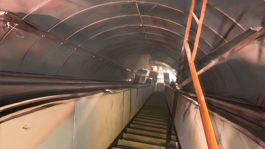 Переход между Красносельско-Калининской ("коричневой") и Кировско-Выборгской ("красной") линией петербургского метрополитена. 