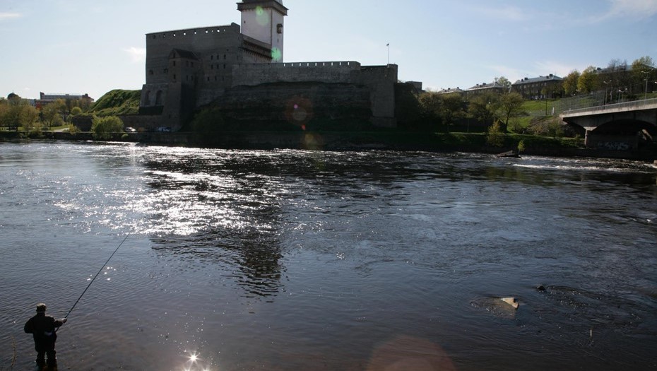 Река Нарва. Вид на Нарву с российского берега. Ивангород, Ленинградская область.