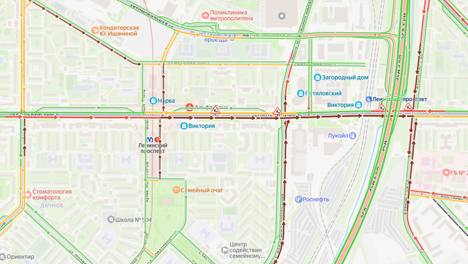 Пробка на Ленинском проспекте и близлежащих улицах 10 декабря