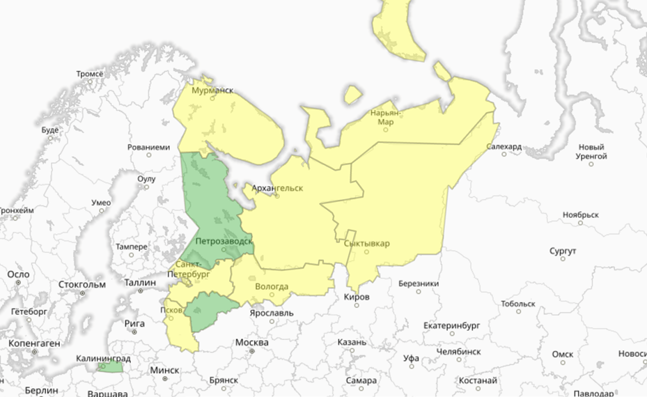 Прогностическая карта предупреждений для СЗФО
