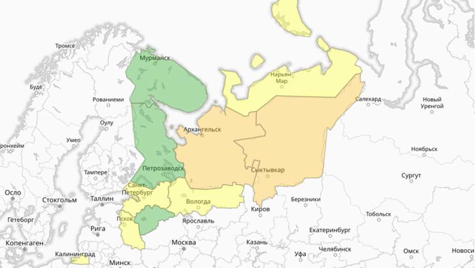 Прогностическая карта предупреждений для СЗФО

