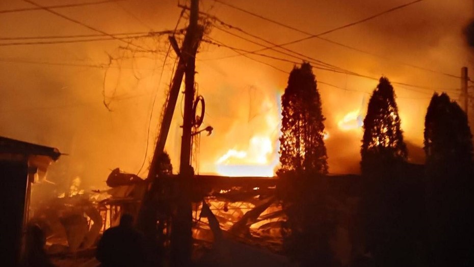 Пожар в Хорлах после удара БПЛА