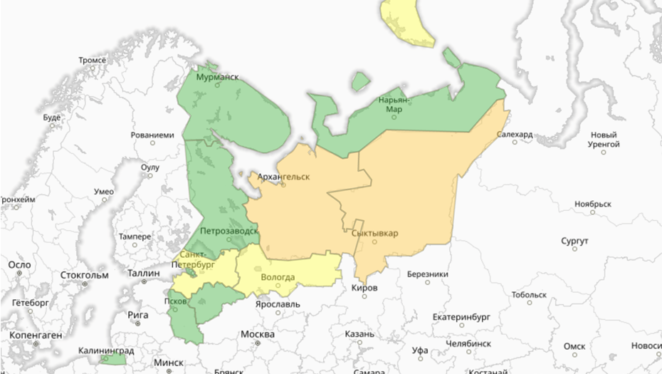 Прогностическая карта предупреждений для СЗФО
