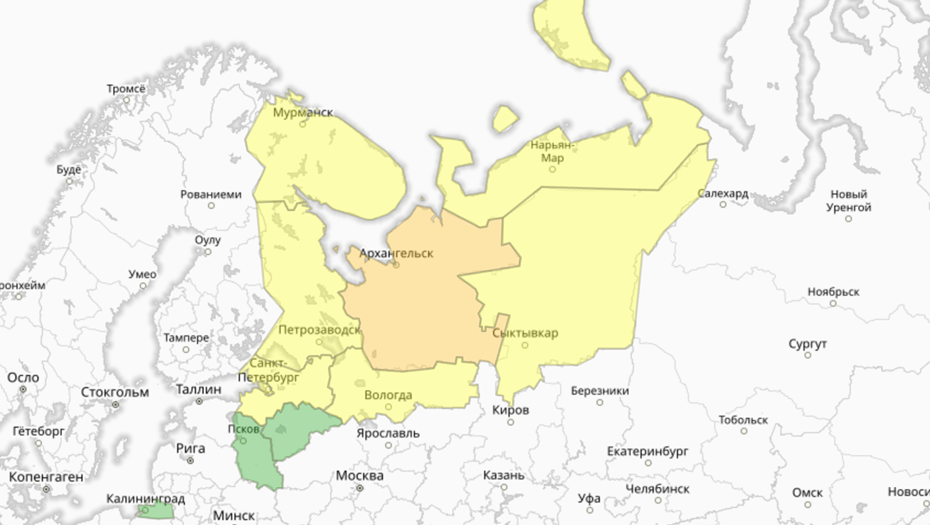 Прогностическая карта предупреждений для СЗФО
