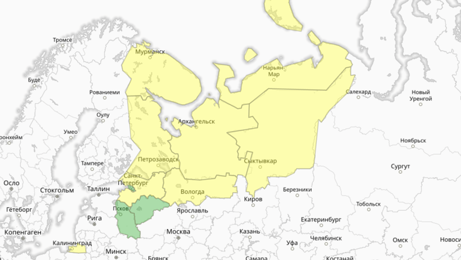 Прогностическая карта предупреждений для СЗФО
