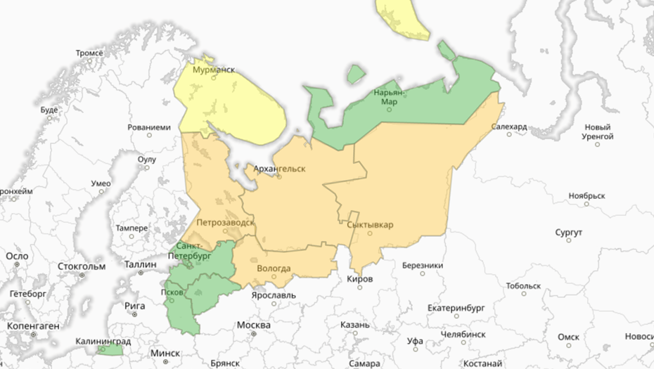 Прогностическая карта предупреждений для СЗФО
