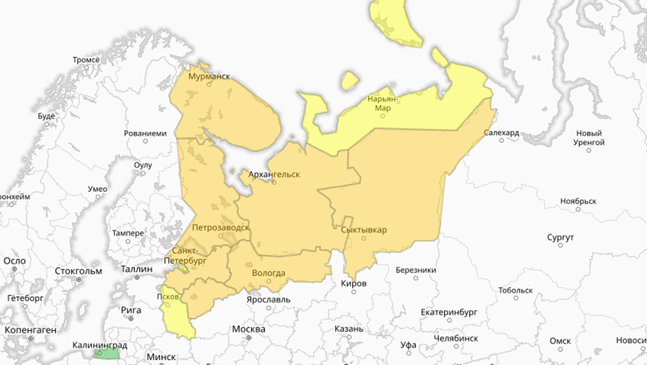 Прогностическая карта предупреждений для СЗФО
