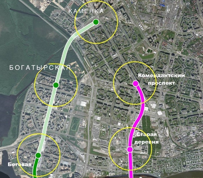 Так расположатся на карте города новые станции зелёной ветки