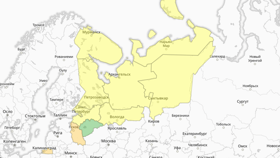 Прогностическая карта предупреждений для СЗФО
