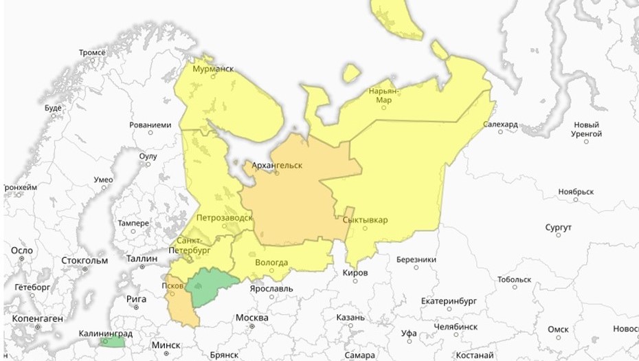 Прогностическая карта предупреждений для СЗФО