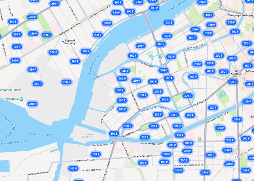 Карта платных парковок Петербурга с ценами