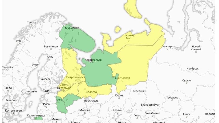 Прогностическая карта предупреждений для СЗФО