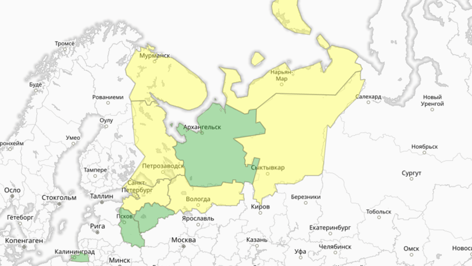 Прогностическая карта предупреждений для СЗФО
