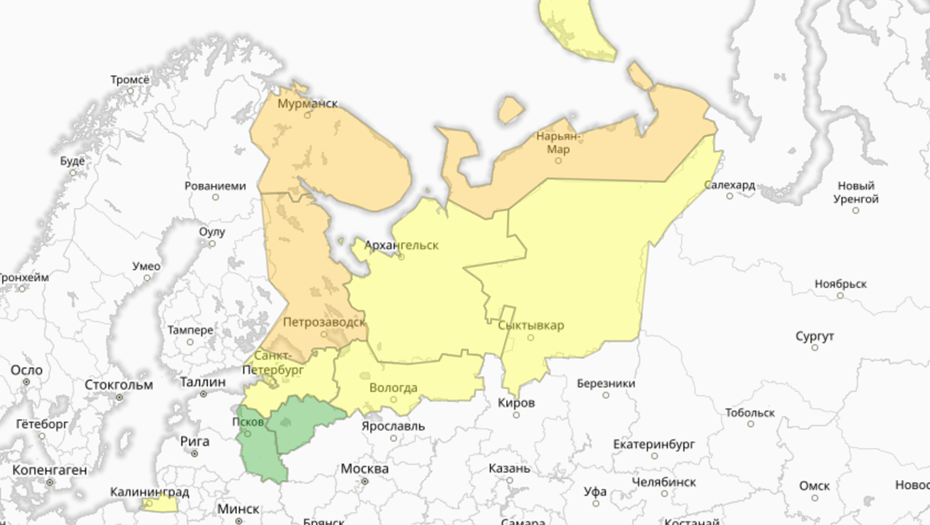 Прогностическая карта предупреждений для СЗФО
