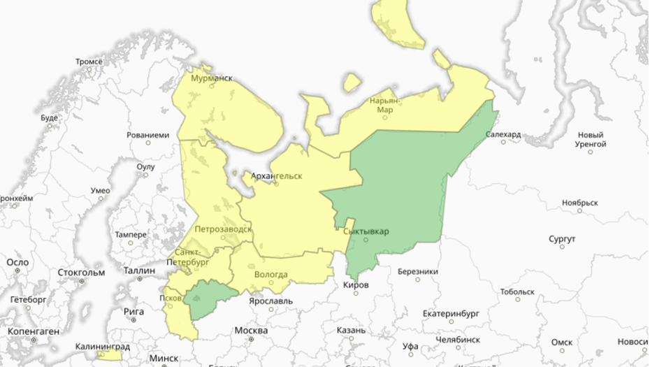 Прогностическая карта предупреждений для СЗФО
