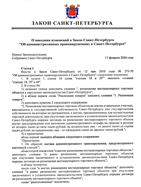 С 1 марта в Петербурге начнут штрафовать за несогласованное размещение НТО