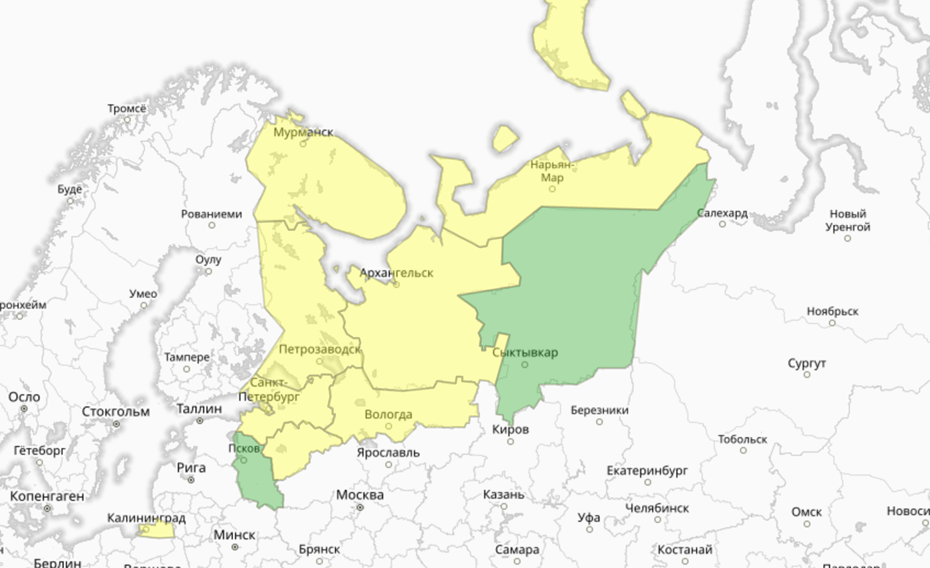 Прогностическая карта предупреждений для СЗФО
