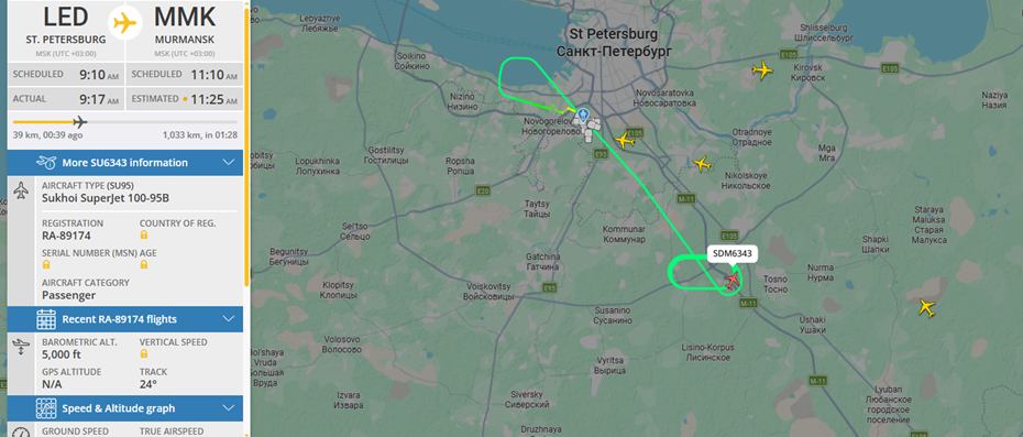 Рейс "Петербург - Мурманск" возвращается в аэропорт Пулково из-за технической неисправности Рейс "Петербург - Мурманск" возвращается в аэропорт Пулково из-за технической неисправности