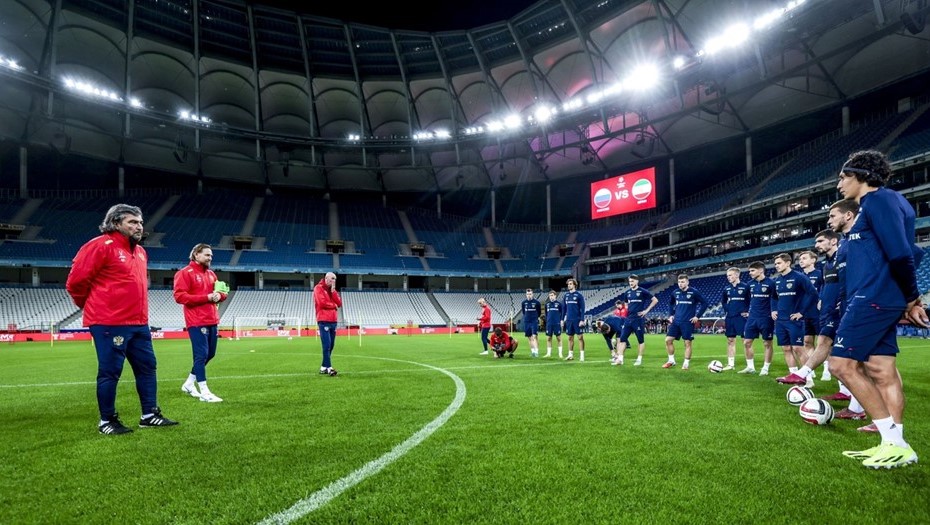 Тренировка сборной России по футболу.