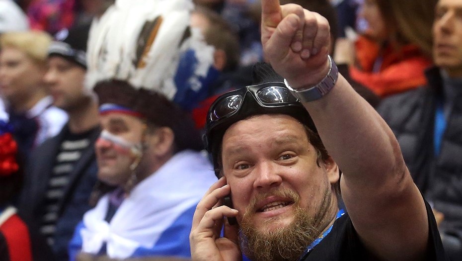 Вилле Хаапасало на хоккейном матче между сборными командами Финляндии и России на XXII зимних Олимпийских играх в Сочи. 2014 год. 