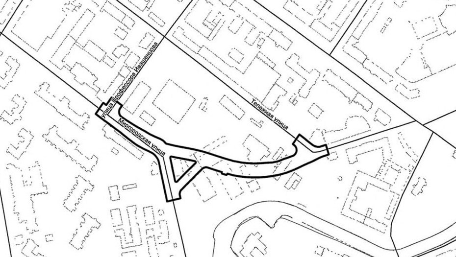 Проект пробивки новой улицы в створе Миргородской улицы от Тележной до улицы Профессора Ивашенцова.
