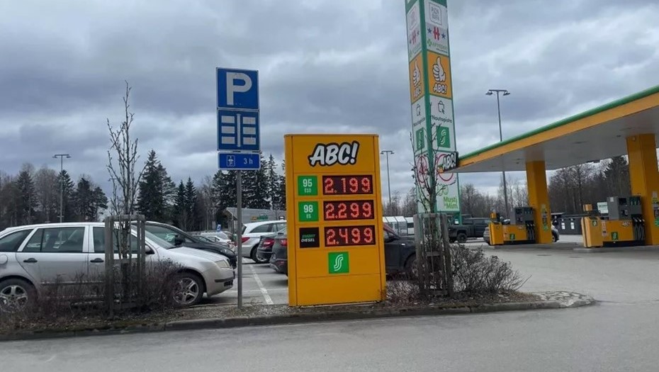 Цены на заправках сети ABC 7 апреля 2026 года. Тампере, Финляндия.