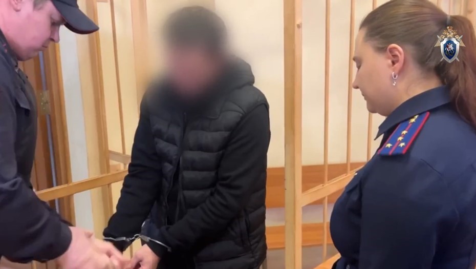 Обвиняемый в нападении на проводницу и начальника поезда Челябинск - Петербург (в центре).