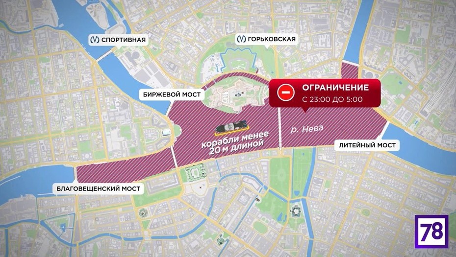 Схема ограничений для маломерного транспорта на Неве Схема ограничений для маломерного транспорта на Неве