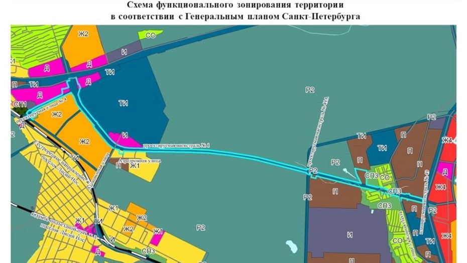 Проект планировки для новой трассы М-1, дублёра Приморского шоссе в Петербурге.