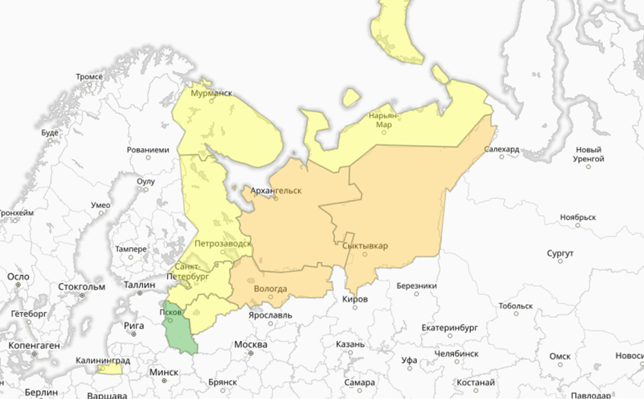 Прогностическая карта предупреждений для СЗФО
